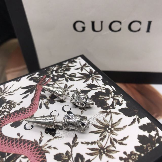 GUCCi飾品 古馳925鍍黑狼頭前後款 男女生時尚耳釘 Gucci情侶款耳飾  zgbq1057